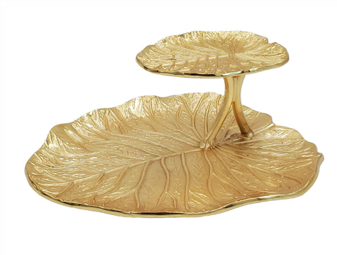 2 TIER LEAF PLATTER-GOLD