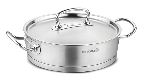 3.1L S/S  LOW POT W/LID - 9.5"x2.75"