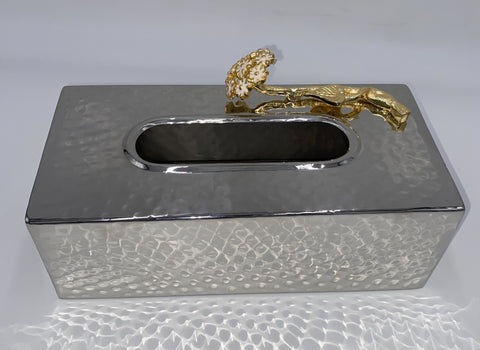 10"x5"x3.5" S/S TISSUE BOX W/GOLD FLOWER