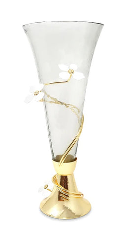 16"x6.5" GLASS VASE - FLOWER DESIGN