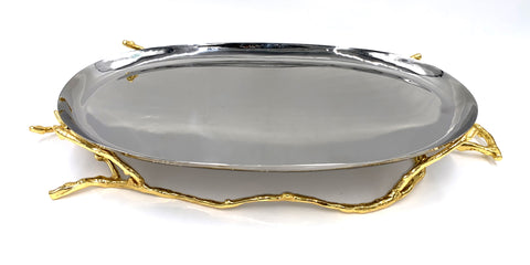 15.5"x10" S/S PLATTER W/GOLD BASE-OVAL