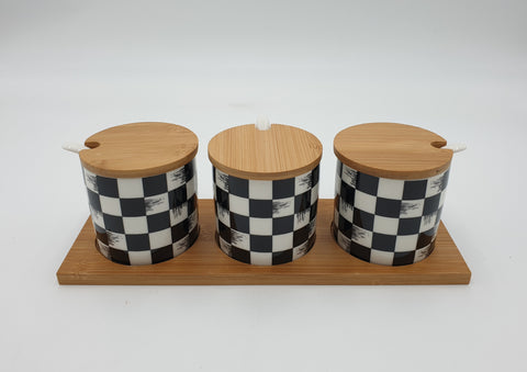 3PC SPICE JAR W/RACK-CHECKERED