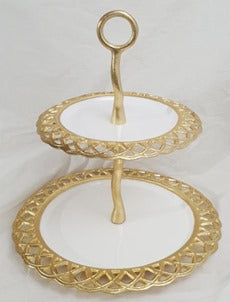 13"x13"x2"- 2 TIER ROUND STAND-GOLD/WHITE