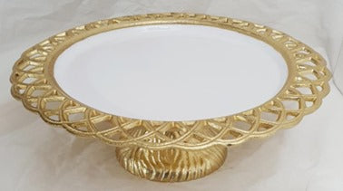 13"x4.25" ROUND CAKE STAND-GOLD/WHITE