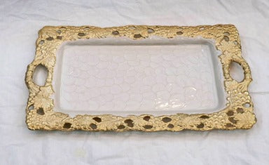 15.75"x8.5"x9.75" RECTANGLE TRAY-GOLD-WHITE-GRAPE