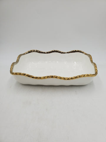 12.5"x9.5"BOWL-RECT-GOLD RIM