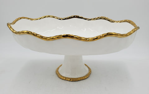 16"x10.75"x9.5" FOOTED BOWL-GOLD RIM-OVAL