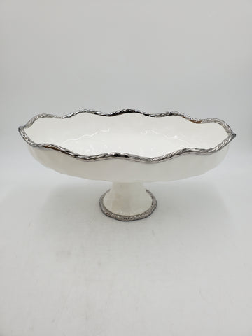 16"x10.75"x9.5" FOOTED BOWL-SILVER RIM-OVAL