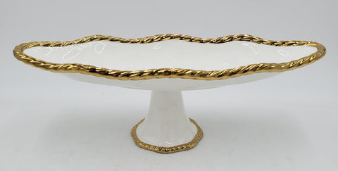 14"x5"x4.5" FOOTED BOWL-OVAL-GOLD RIM