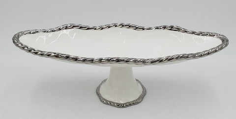 14"x5"x4.5" FOOTED BOWL-OVAL-SILVER RIM