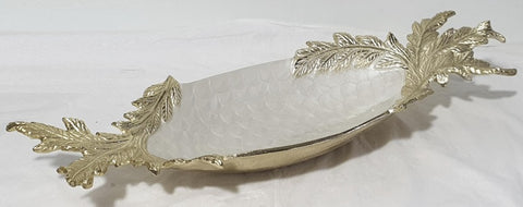 21"x6.5"x3.25" OVAL PLATE-GOLD/WHITE-LEAF