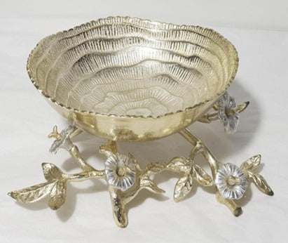 11.75"x4" FOOTED ROUND BOWL-GOLD-FLOWER