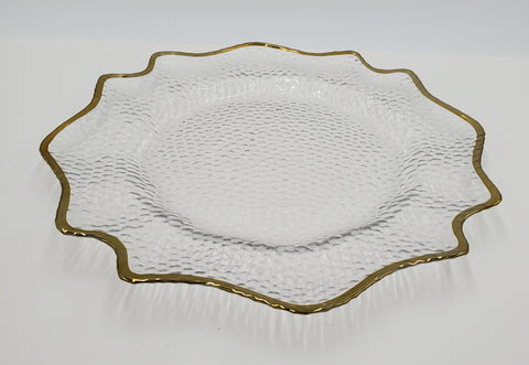 13" ROUND GLASS PLATE-GOLD RIM