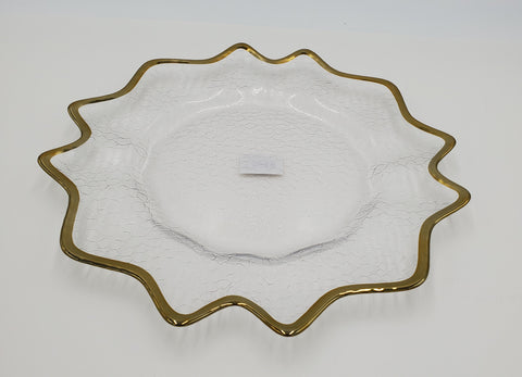 10.75"GLASS PLATE-GOLD RIM-ROUND