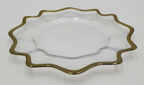 8.5" ROUND GLASS PLATE-GOLD RIM