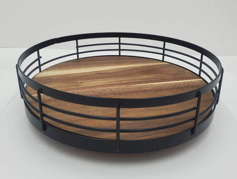 WOOD LAZY SUSAN W/METAL STAND