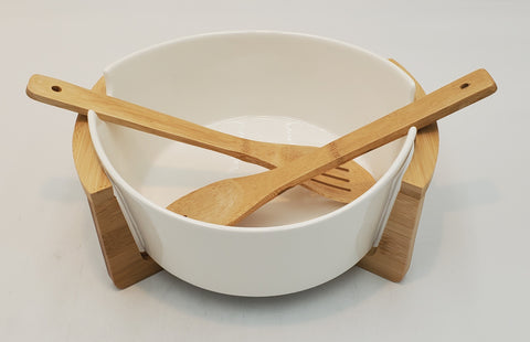 9.75"x4.75"  BOWL W/WOODEN SERVERS