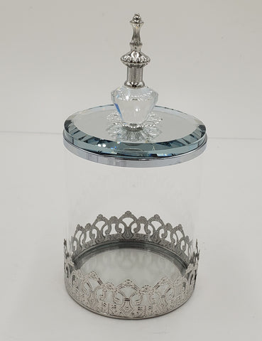 9"x4" GLASS CANISTER-SILVER