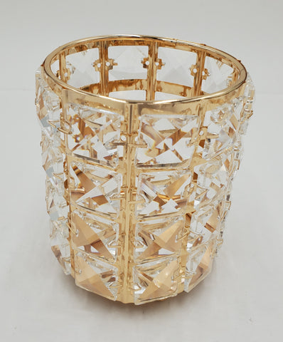 3.5"x4.25"GLASS CANDLE HOLDER W/STONES-GOLD