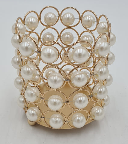 GOLD CANDLE HOLDER W/PEARL