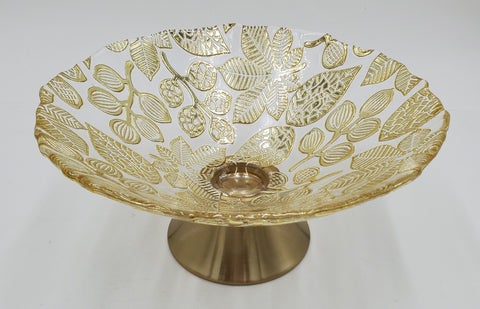 10"x5.5" GLASS FOOTED BOWL-GOLD