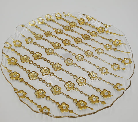 12.5"GLASS PLATE-GOLD FLOWER