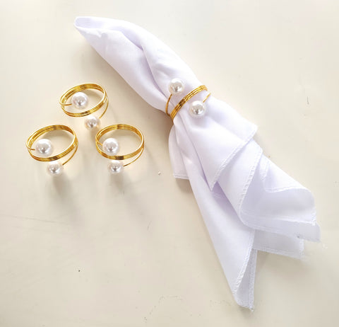 4 PC NAPKIN RING W/PEARL-GOLD