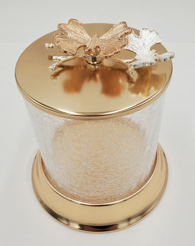 7"x6.25" GLASS CANISTER-GOLD DESIGN -MEDIUM