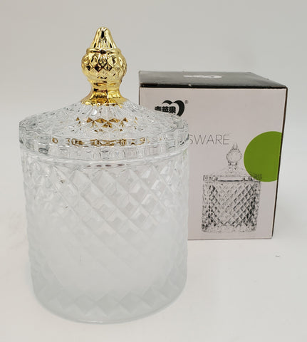 6"x3.5" GLASS CANDY JAR W/GOLD