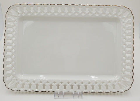 13.75"x9.5" PLATTER W/GOLD RIM- RECTANGLE