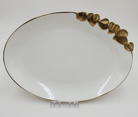 13.5"x9.5" PLATTER W/GOLD DESIGN-OVAL