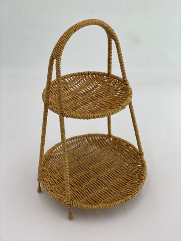 13" - 2 TIER WOODEN BASKET