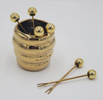 3.5"x2.5"  6PC APPETIZER PICK W/HOLDER-GOLD