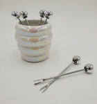 3.5"x2.5"  6PC APPETIZER PICK W/HOLDER-PEARL