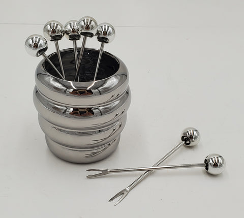 3.5"x2.5"  6PC APPETIZER PICK W/HOLDER-SILVER