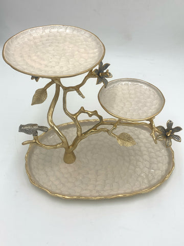 15.75"x11"x12" 3 TIER STAND-GOLD/BEIGE-BIRD