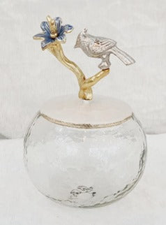 8.5"x4" GLASS CANISTER-BIRD DESIGN