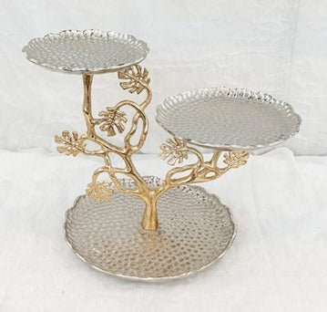 3 TIER STAND-LEAF-GOLD/SILVER