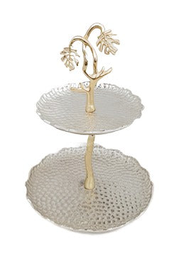 2 TIER STAND-LEAF-GOLD/SILVER