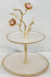 2 TIER STAND-GOLD-FLOWER