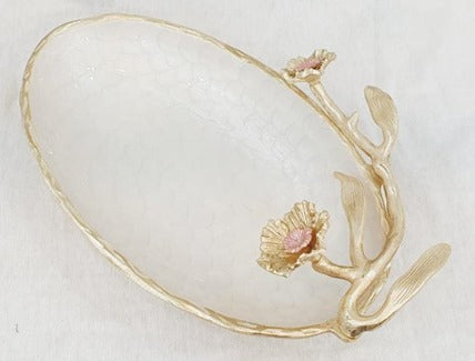 15.75"x11.5"x4" OVAL BOWL-GOLD/WHITE-FLOWER