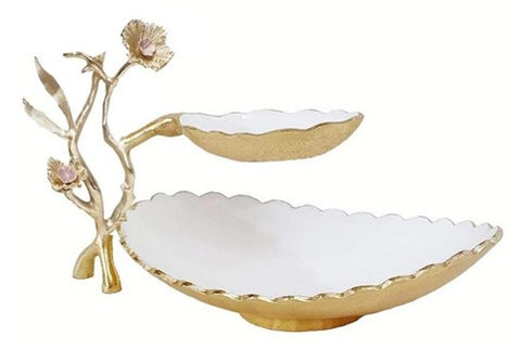 13.25"x7.75"x9"- 2 TIER STAND-GOLD/BEIGE-FLOWER