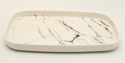 12"x8.5"MELAMINE TRAY-MARBLE-SILVER