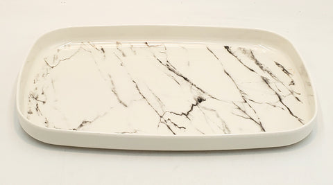 14"x10"MELAMINE TRAY-MARBLE-SILVER