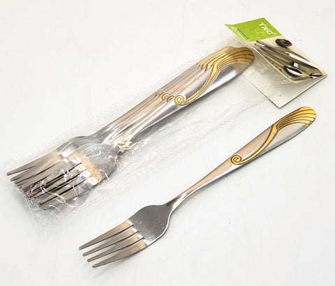 6 PC DINNER FORK-SILVER/GOLD