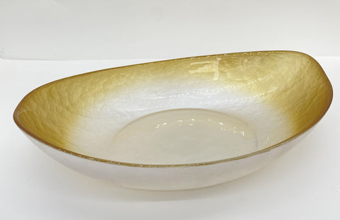 14"x9"x5" OVAL BOWL-PEARL WHITE/GOLD