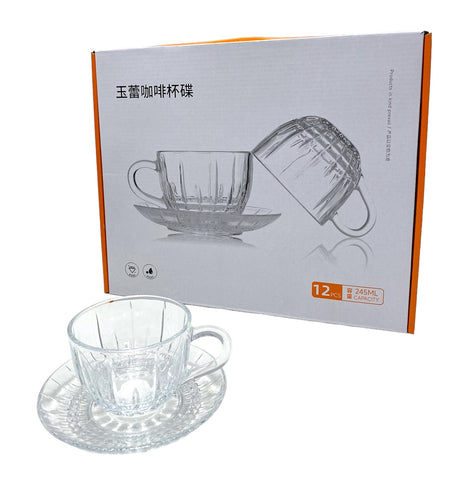 4PC GLASS TEA CUP W/SAUCER