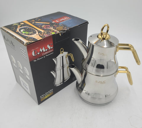 DOUBLE TEA KETTLE SET-GOLD HANDLE