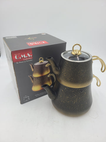 DOUBLE TEA KETTLE SET-GOLD/BLACK