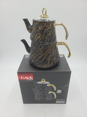 DOUBLE TEA KETTLE SET-GOLD/BLACK